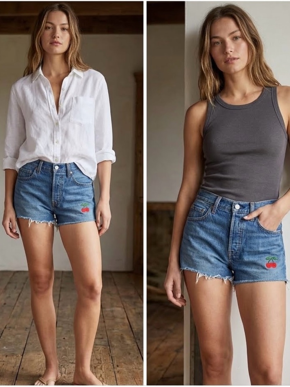 Levi's Blue Denim Jean Shorts with Cherry Embroidery